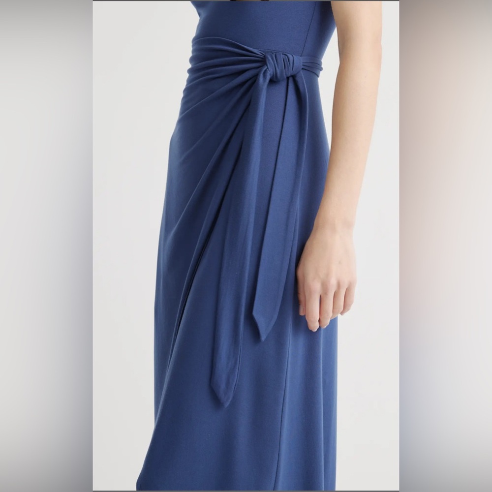 Quince Tencel Jersey Side Tie Midi Dress Navy Blue size XS - Picture 4 of 8